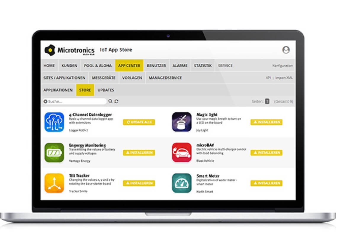 Abbildung des IoT App Stores der IoT Plattform