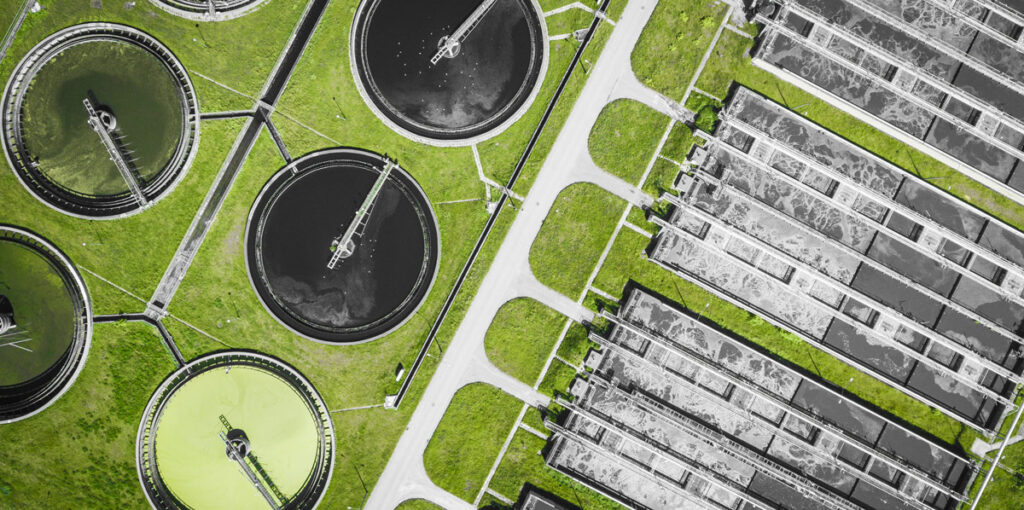 Sewage treatment plant photographed from above